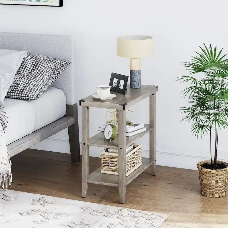 Grey Wood Top 3-Tier Farmhouse Side Table