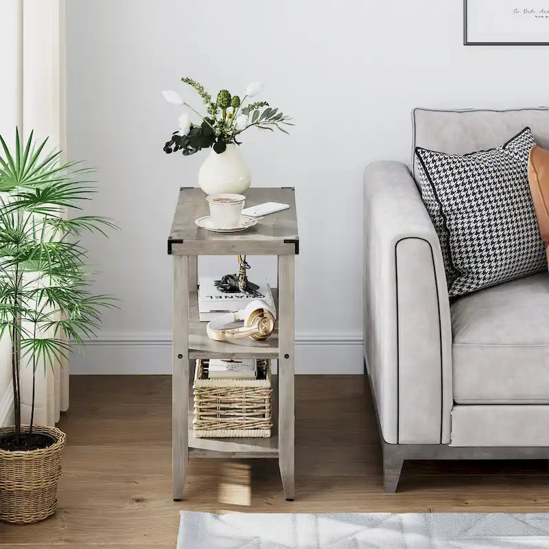 Grey Wood Top 3-Tier Farmhouse Side Table