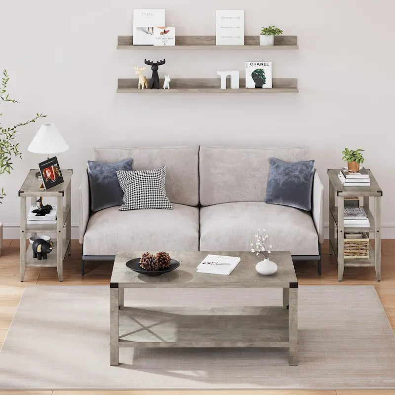 Grey Wood Top 3-Tier Farmhouse Side Table