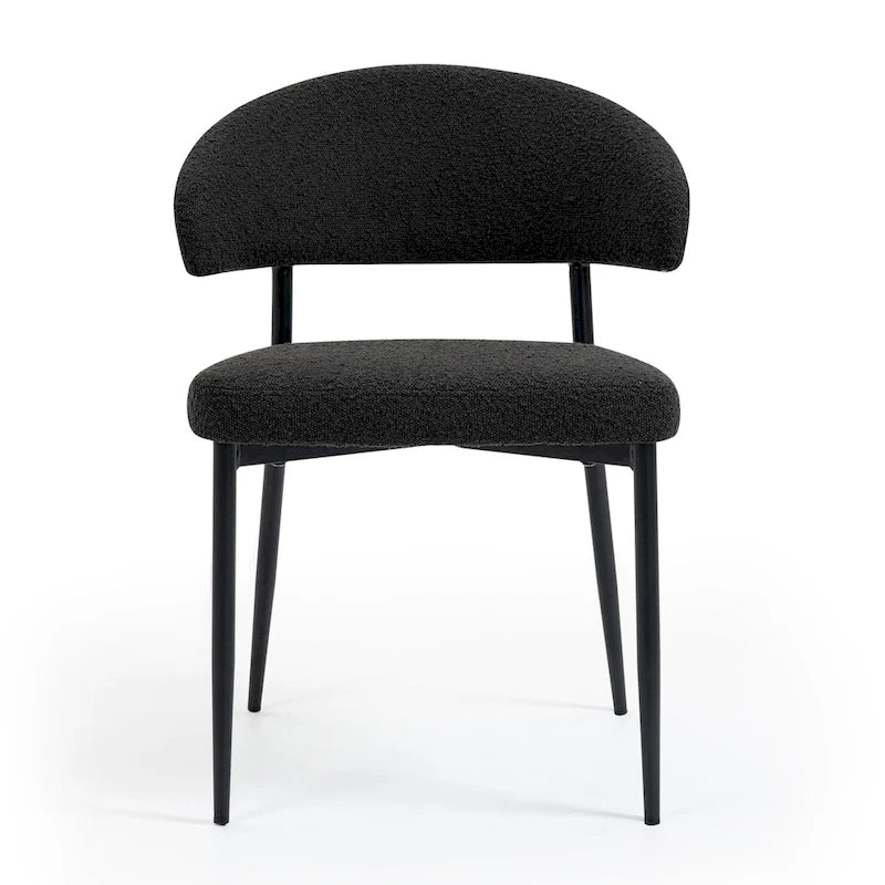 Black Boucle Dining Chair with Iron Legs, Set of 2