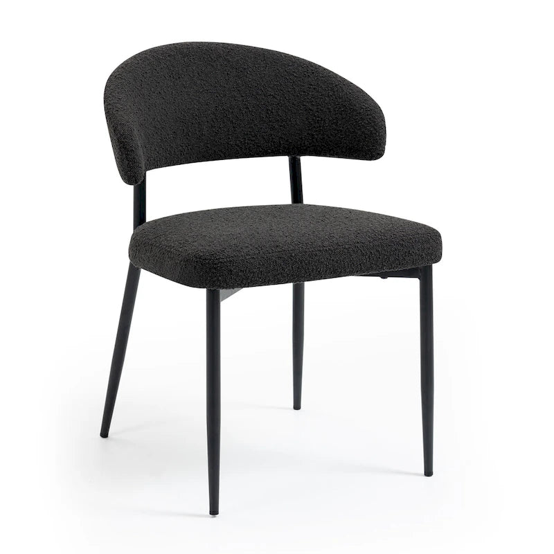 Black Boucle Dining Chair with Iron Legs, Set of 2