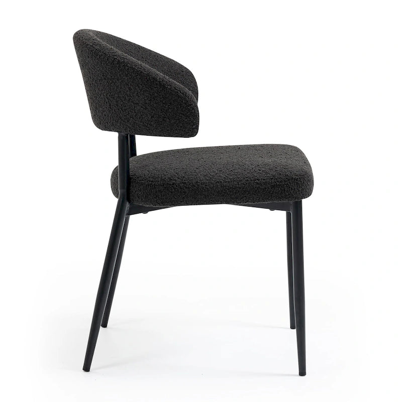 Black Boucle Dining Chair with Iron Legs, Set of 2