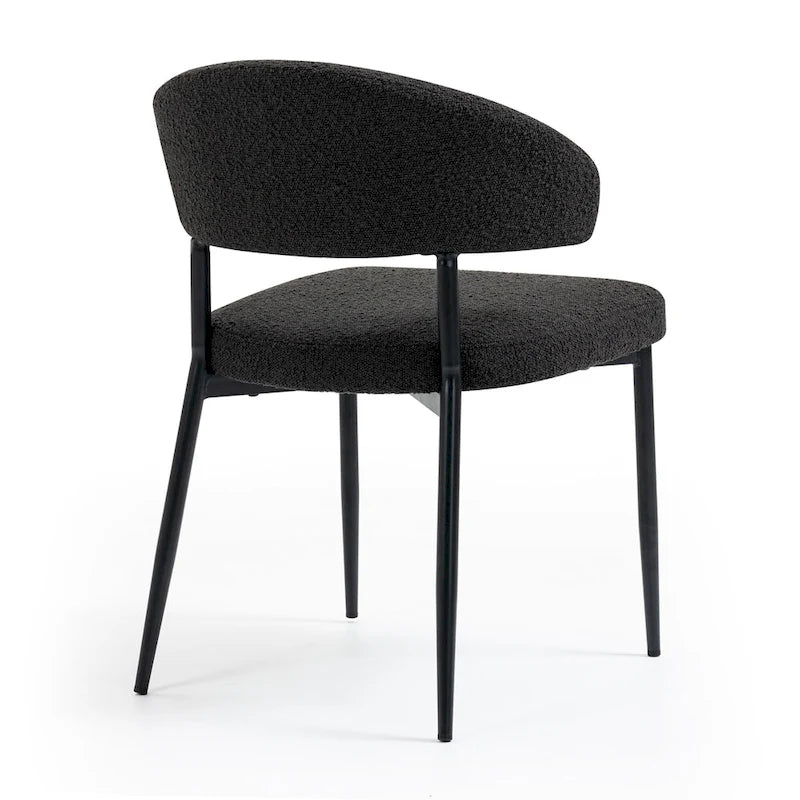 Black Boucle Dining Chair with Iron Legs, Set of 2