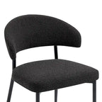 Black Boucle Dining Chair with Iron Legs, Set of 2