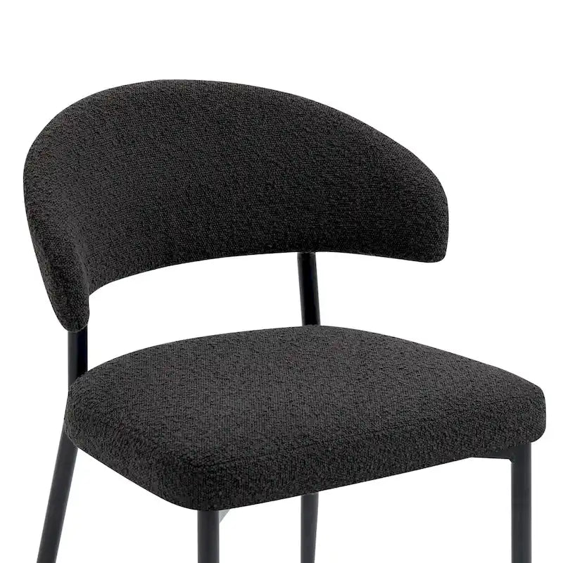 Black Boucle Dining Chair with Iron Legs, Set of 2