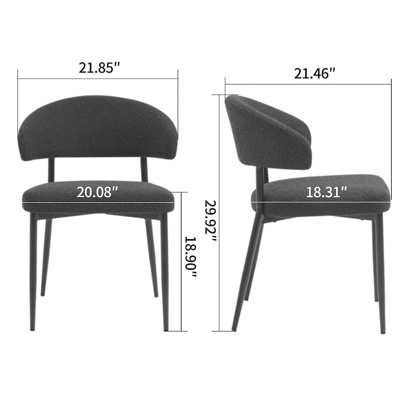 Black Boucle Dining Chair with Iron Legs, Set of 2