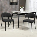 Black Boucle Dining Chair with Iron Legs, Set of 2