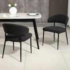 Black Boucle Dining Chair with Iron Legs, Set of 2
