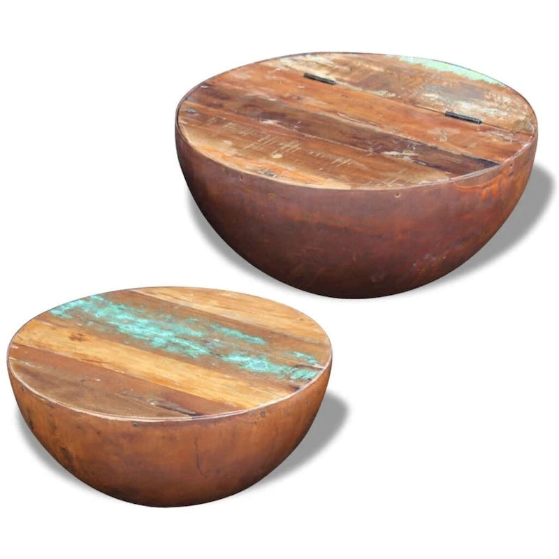 Multicolor Reclaimed Wood Bowl-Shaped Coffee Table Set, Set of 2