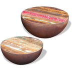 Multicolor Reclaimed Wood Bowl-Shaped Coffee Table Set, Set of 2