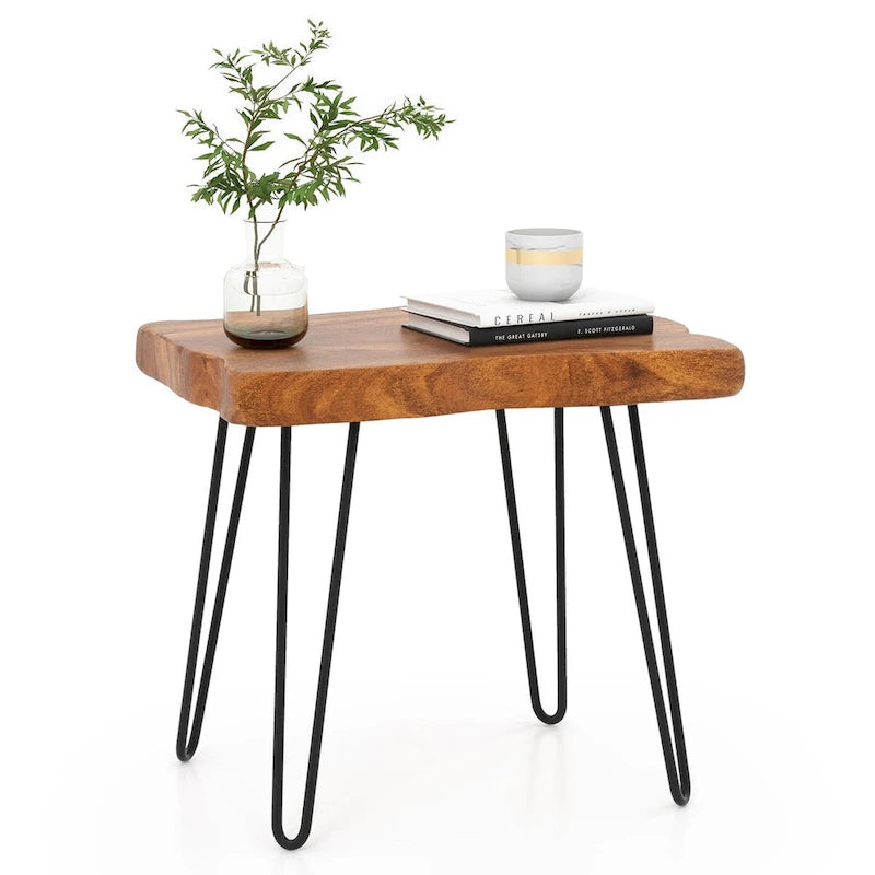 Brown Teak Wood & Metal End Table – Round / Square / Rectangular, 1-Person Use