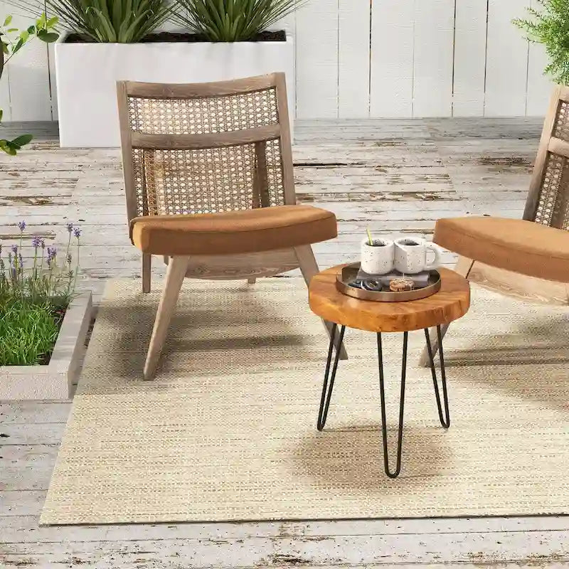 Brown Teak Wood & Metal End Table – Round / Square / Rectangular, 1-Person Use