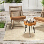 Brown Teak Wood & Metal End Table – Round / Square / Rectangular, 1-Person Use