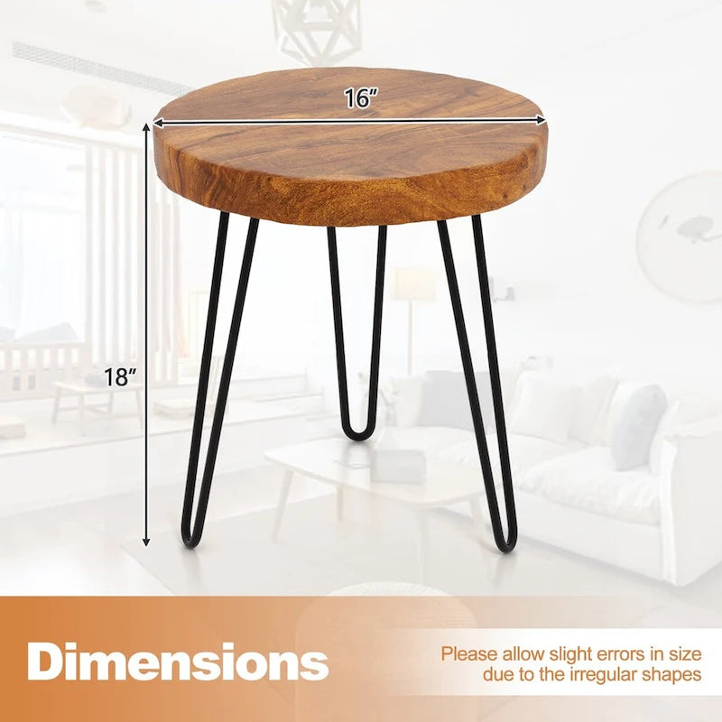 Brown Teak Wood & Metal End Table – Round / Square / Rectangular, 1-Person Use