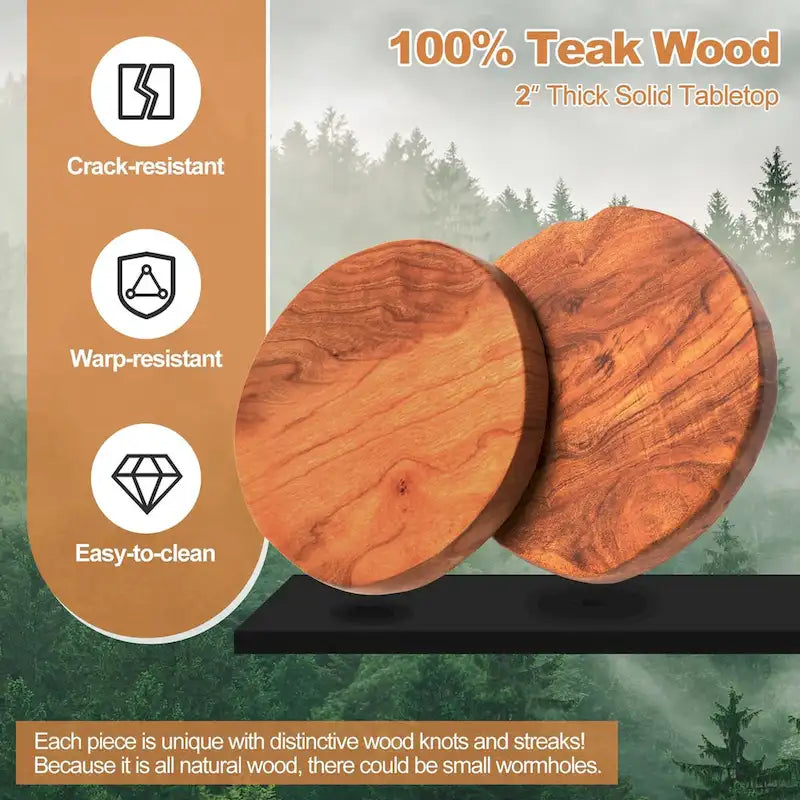 Brown Teak Wood & Metal End Table – Round / Square / Rectangular, 1-Person Use
