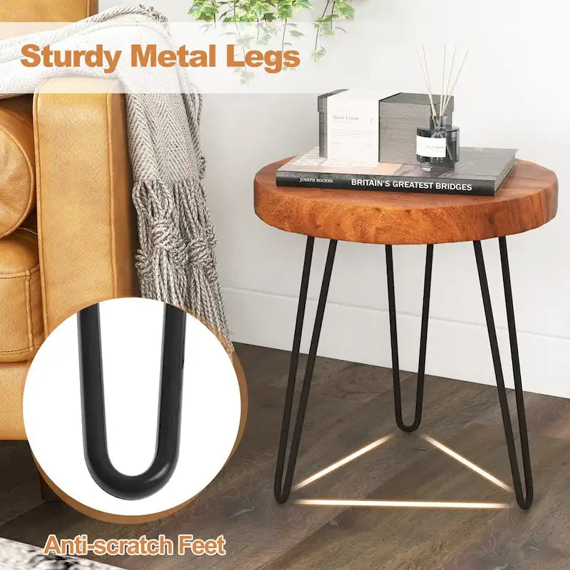 Brown Teak Wood & Metal End Table – Round / Square / Rectangular, 1-Person Use