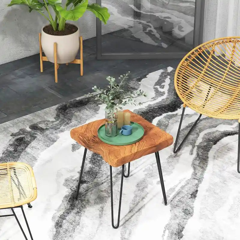 Brown Teak Wood & Metal End Table – Round / Square / Rectangular, 1-Person Use