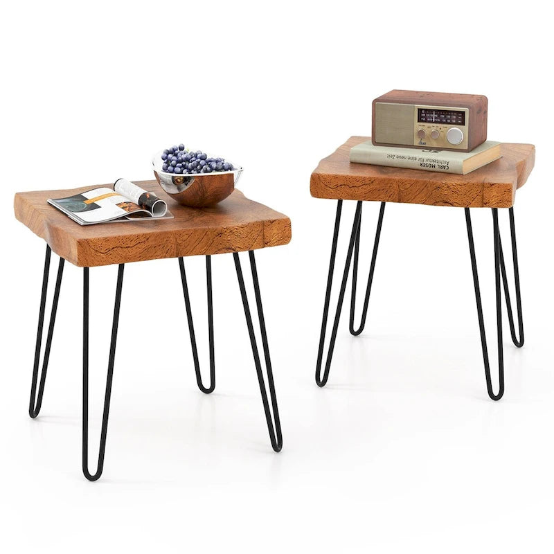 Brown Teak Wood & Metal End Table – Round / Square / Rectangular, 1-Person Use