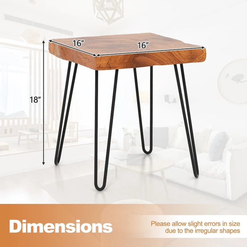 Brown Teak Wood & Metal End Table – Round / Square / Rectangular, 1-Person Use