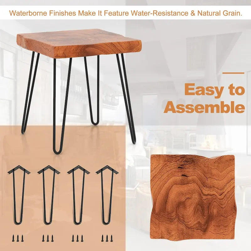 Brown Teak Wood & Metal End Table – Round / Square / Rectangular, 1-Person Use