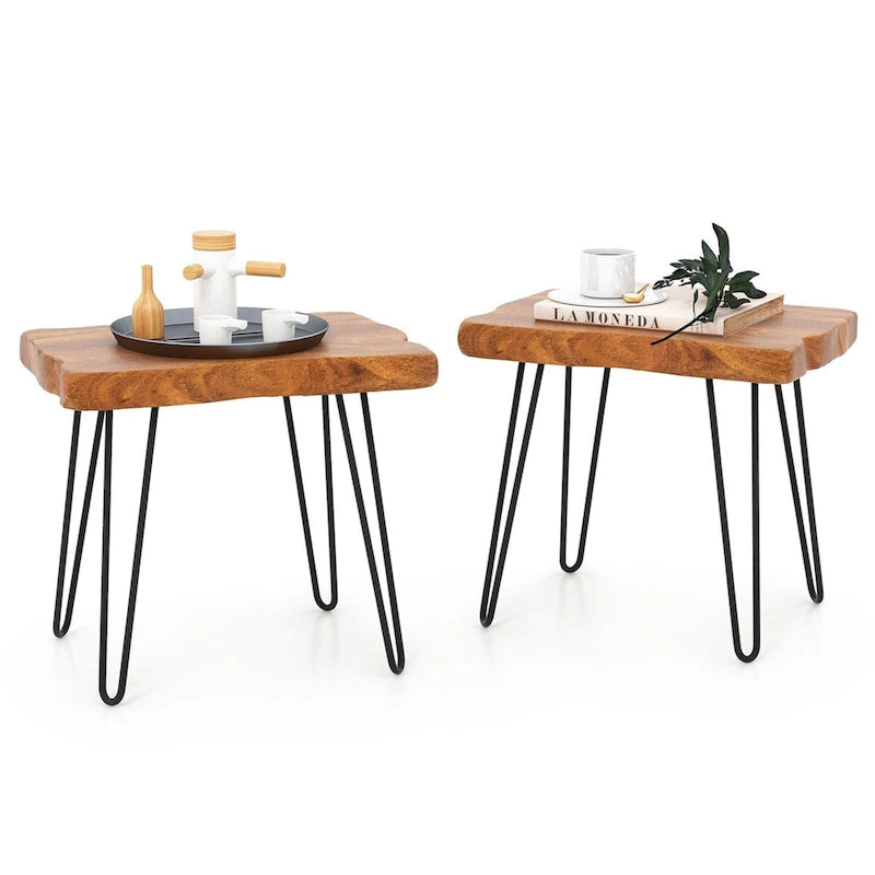 Brown Teak Wood & Metal End Table – Round / Square / Rectangular, 1-Person Use