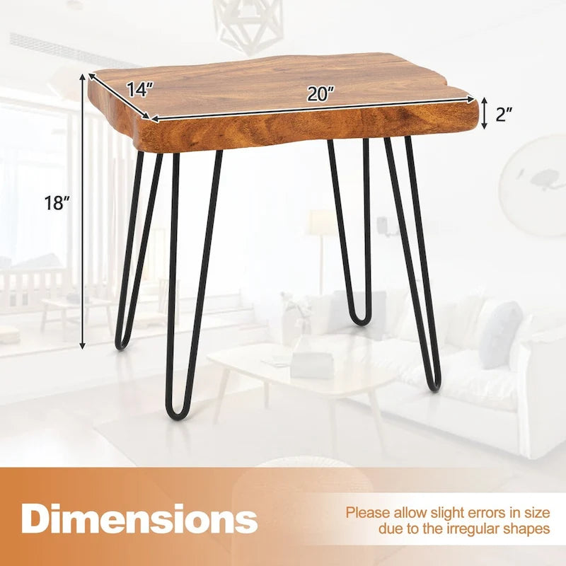 Brown Teak Wood & Metal End Table – Round / Square / Rectangular, 1-Person Use