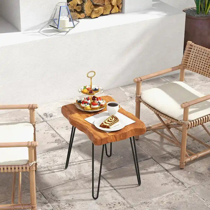 Brown Teak Wood & Metal End Table – Round / Square / Rectangular, 1-Person Use