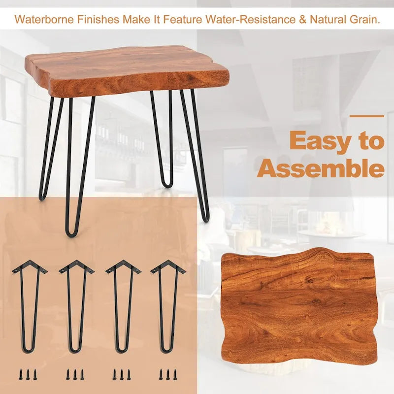 Brown Teak Wood & Metal End Table – Round / Square / Rectangular, 1-Person Use