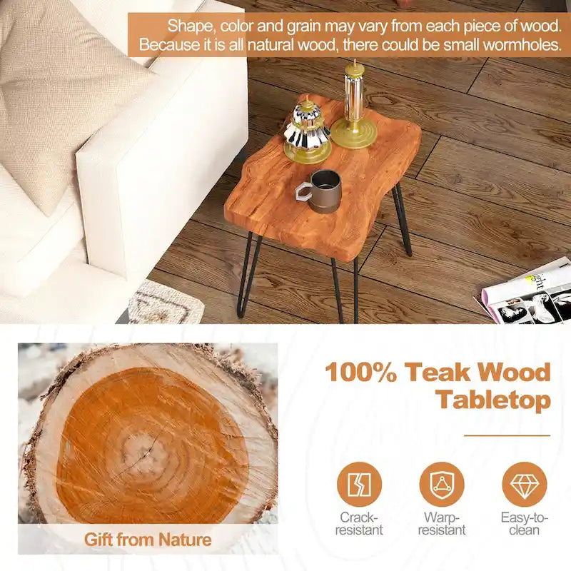 Brown Teak Wood & Metal End Table – Round / Square / Rectangular, 1-Person Use