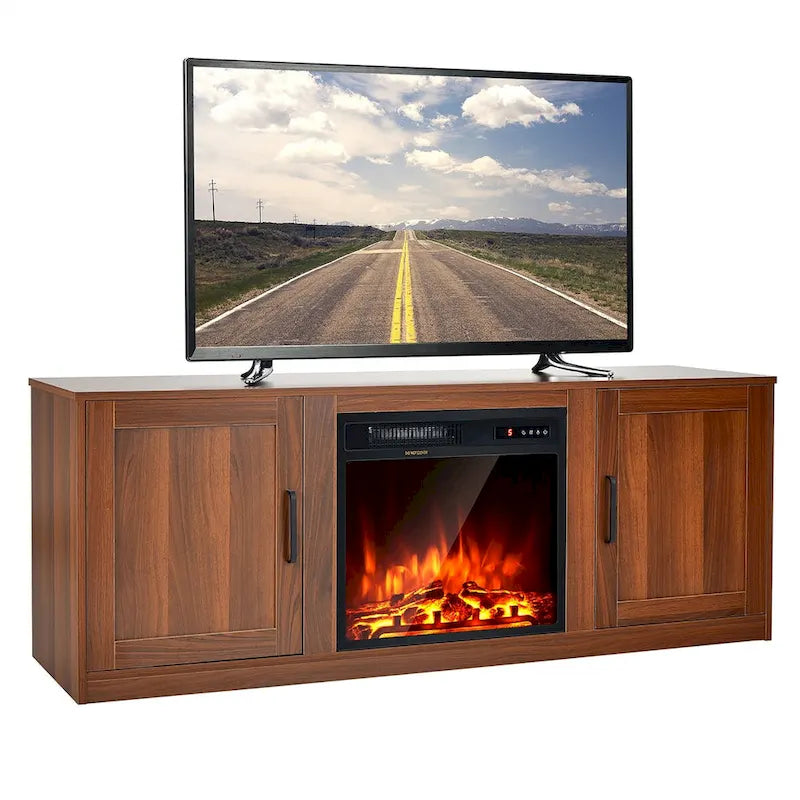Natural 58" TV Stand with 18" Electric Fireplace Insert, Fits TVs up to 65"