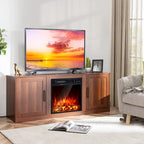 Natural 58" TV Stand with 18" Electric Fireplace Insert, Fits TVs up to 65"