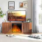 Natural 58" TV Stand with 18" Electric Fireplace Insert, Fits TVs up to 65"