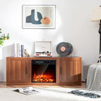 Natural 58" TV Stand with 18" Electric Fireplace Insert, Fits TVs up to 65"