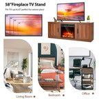 Natural 58" TV Stand with 18" Electric Fireplace Insert, Fits TVs up to 65"
