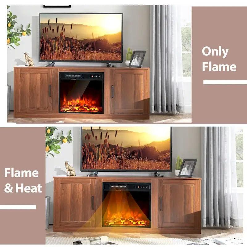 Natural 58" TV Stand with 18" Electric Fireplace Insert, Fits TVs up to 65"