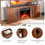 Natural 58" TV Stand with 18" Electric Fireplace Insert, Fits TVs up to 65"