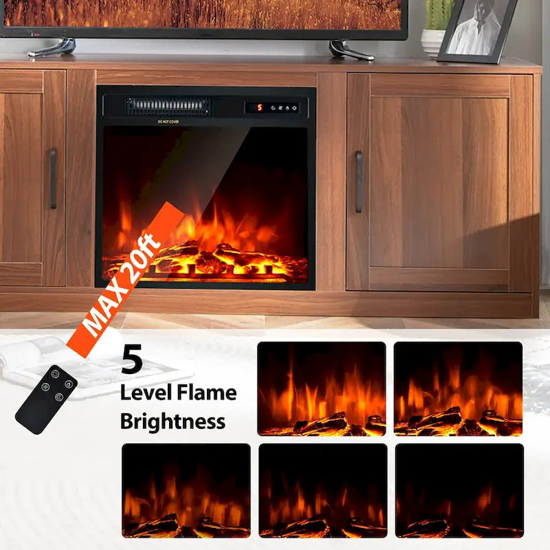 Natural 58" TV Stand with 18" Electric Fireplace Insert, Fits TVs up to 65"