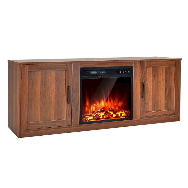 Natural 58" TV Stand with 18" Electric Fireplace Insert, Fits TVs up to 65"