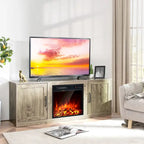 Natural 58" TV Stand with 18" Electric Fireplace Insert, Fits TVs up to 65"