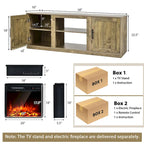 Natural 58" TV Stand with 18" Electric Fireplace Insert, Fits TVs up to 65"