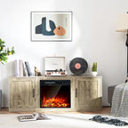 Natural 58" TV Stand with 18" Electric Fireplace Insert, Fits TVs up to 65"