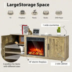 Natural 58" TV Stand with 18" Electric Fireplace Insert, Fits TVs up to 65"