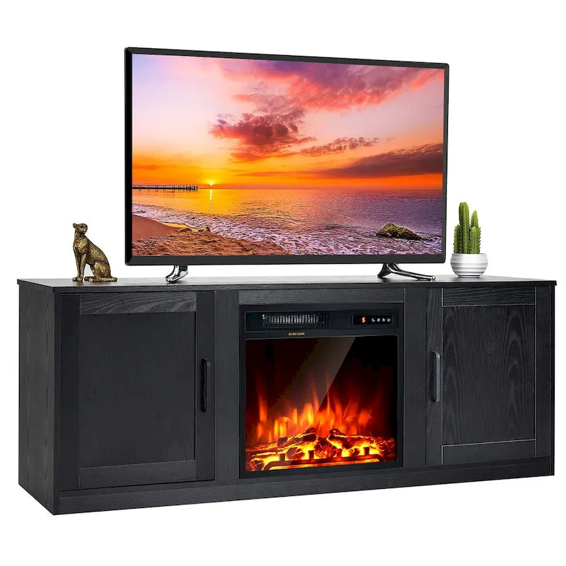 Natural 58" TV Stand with 18" Electric Fireplace Insert, Fits TVs up to 65"