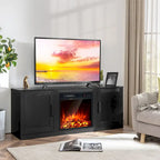 Natural 58" TV Stand with 18" Electric Fireplace Insert, Fits TVs up to 65"