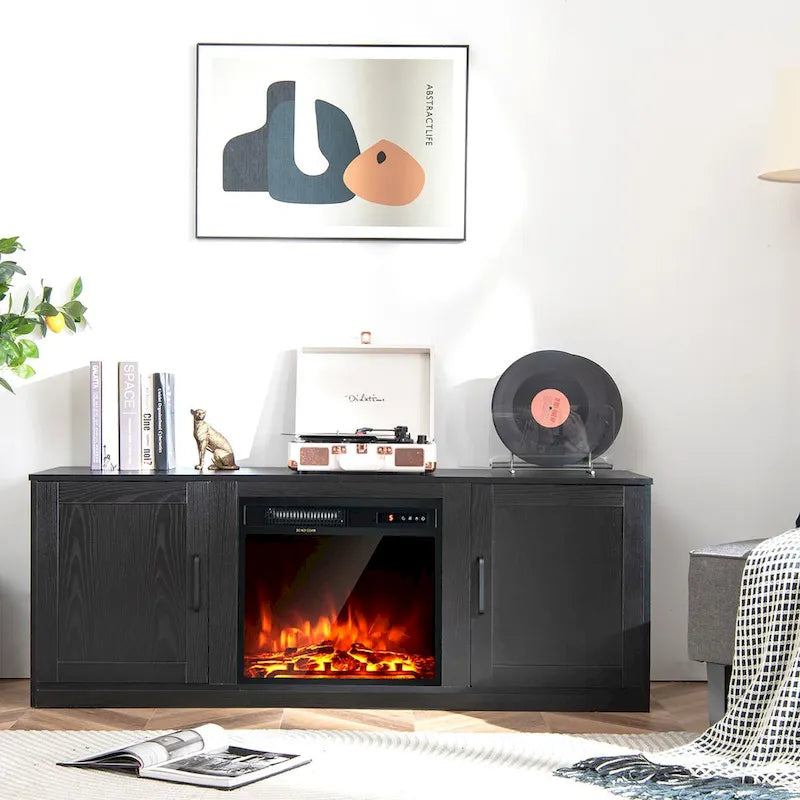 Natural 58" TV Stand with 18" Electric Fireplace Insert, Fits TVs up to 65"