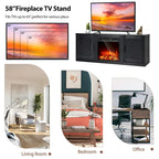 Natural 58" TV Stand with 18" Electric Fireplace Insert, Fits TVs up to 65"