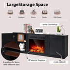 Natural 58" TV Stand with 18" Electric Fireplace Insert, Fits TVs up to 65"