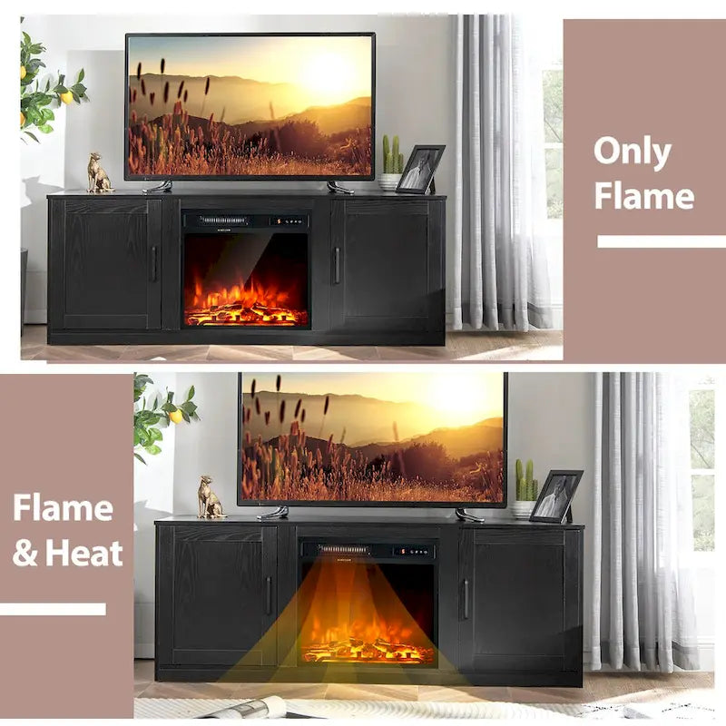Natural 58" TV Stand with 18" Electric Fireplace Insert, Fits TVs up to 65"
