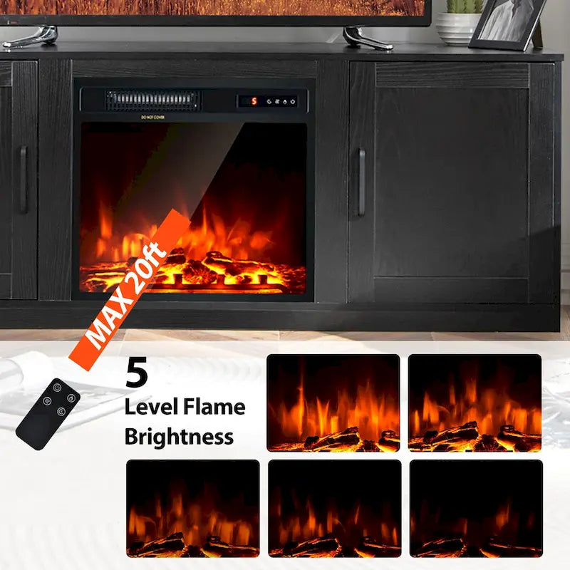 Natural 58" TV Stand with 18" Electric Fireplace Insert, Fits TVs up to 65"
