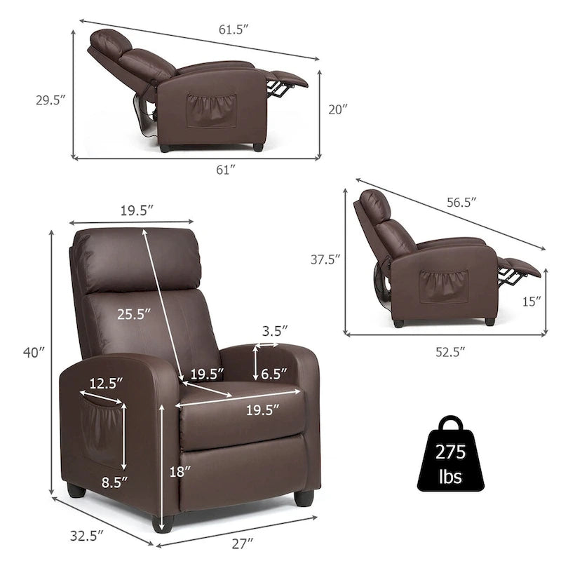 Brown / Black / Grey Fabric Recliner Massage Chair, Single Seat, 3-Position Adjustable